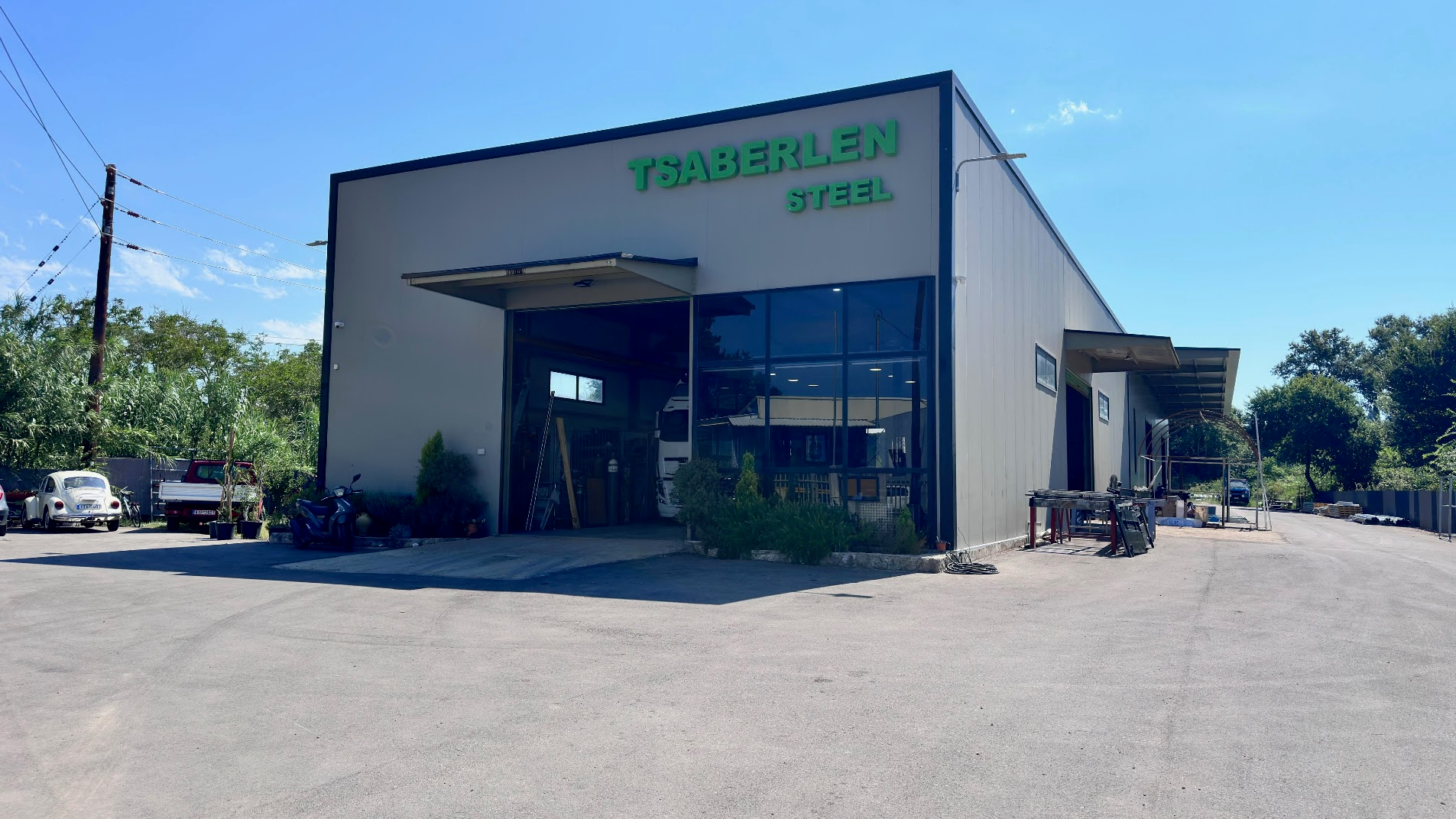 The main workshop of Tsaberlen Steel Works in Kompitsi, Corfu
